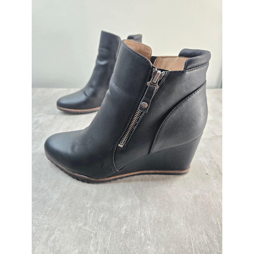 Soul Naturalizer Wedge Ankle Booties 10 Black Comfort Side Zip Casual Moto Boots